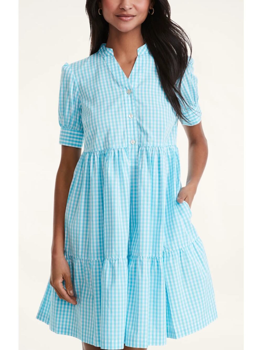 Brooks Brothers Cotton Tiered Gingham Dress in Blue White Check Size 4 NWT $168
